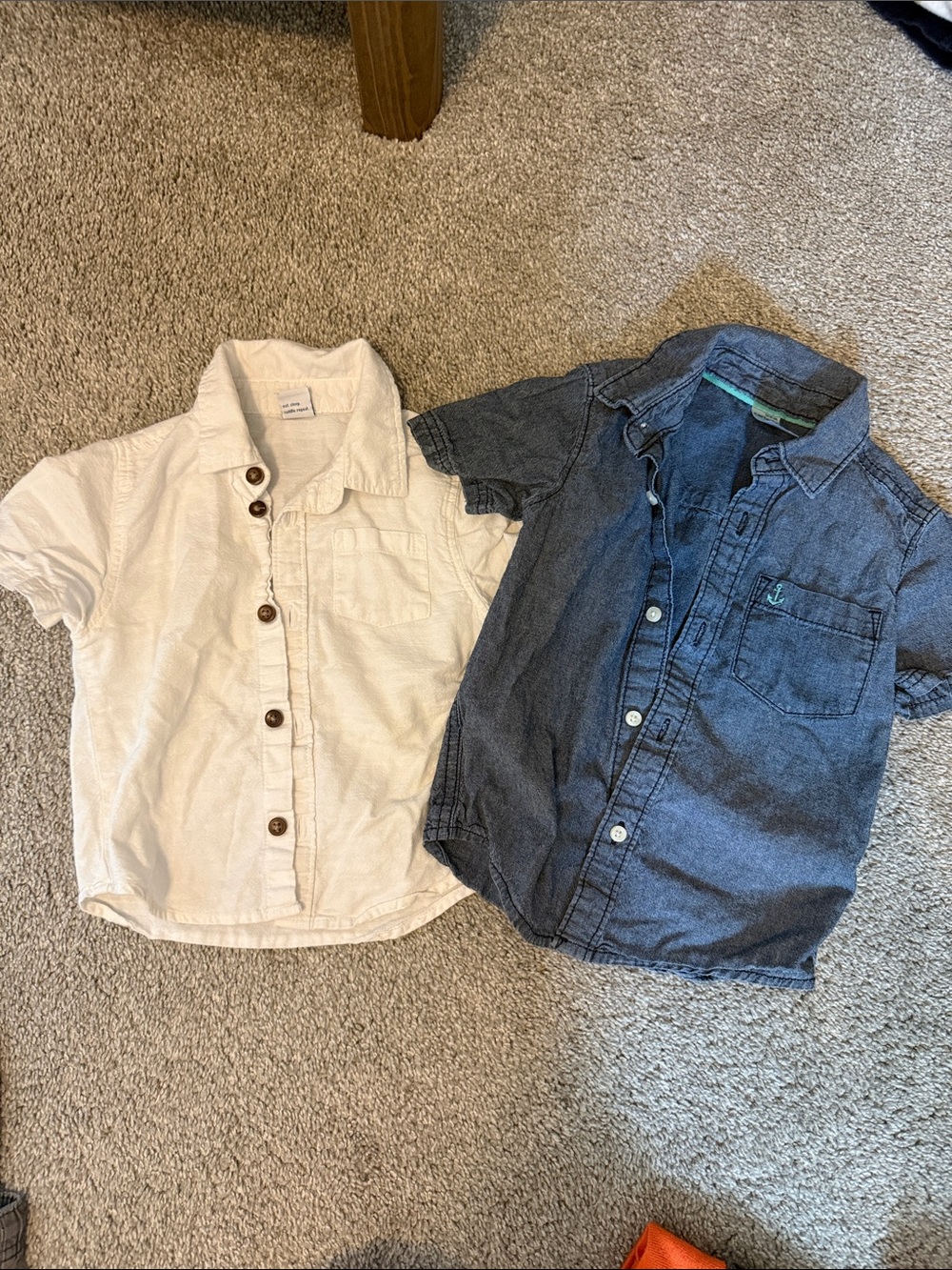 Kids Short-Sleeve Button-Up Shirt - White and Denim Blue